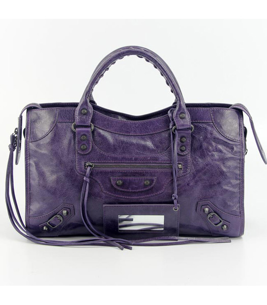 Balenciaga Motorcycle City Bag in cuoio viola Blue Oil (Coppe